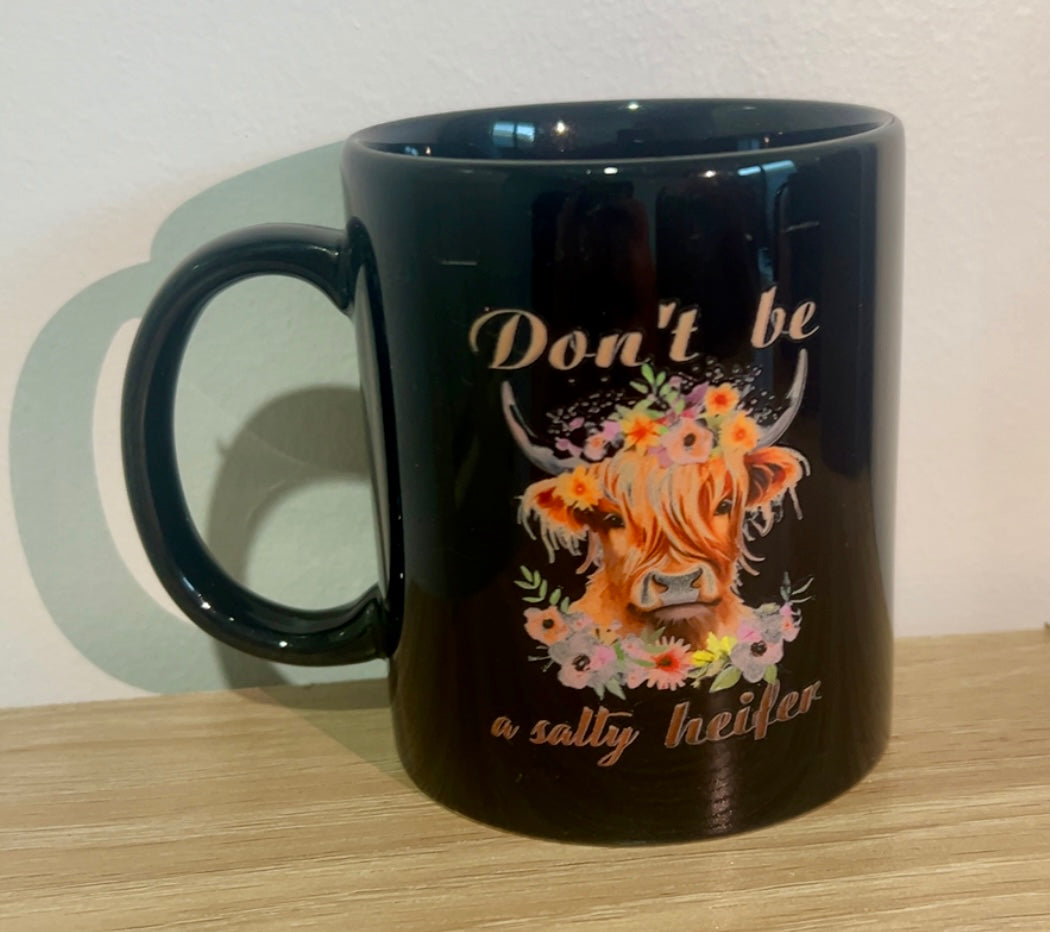 High land cow floral coffee mug